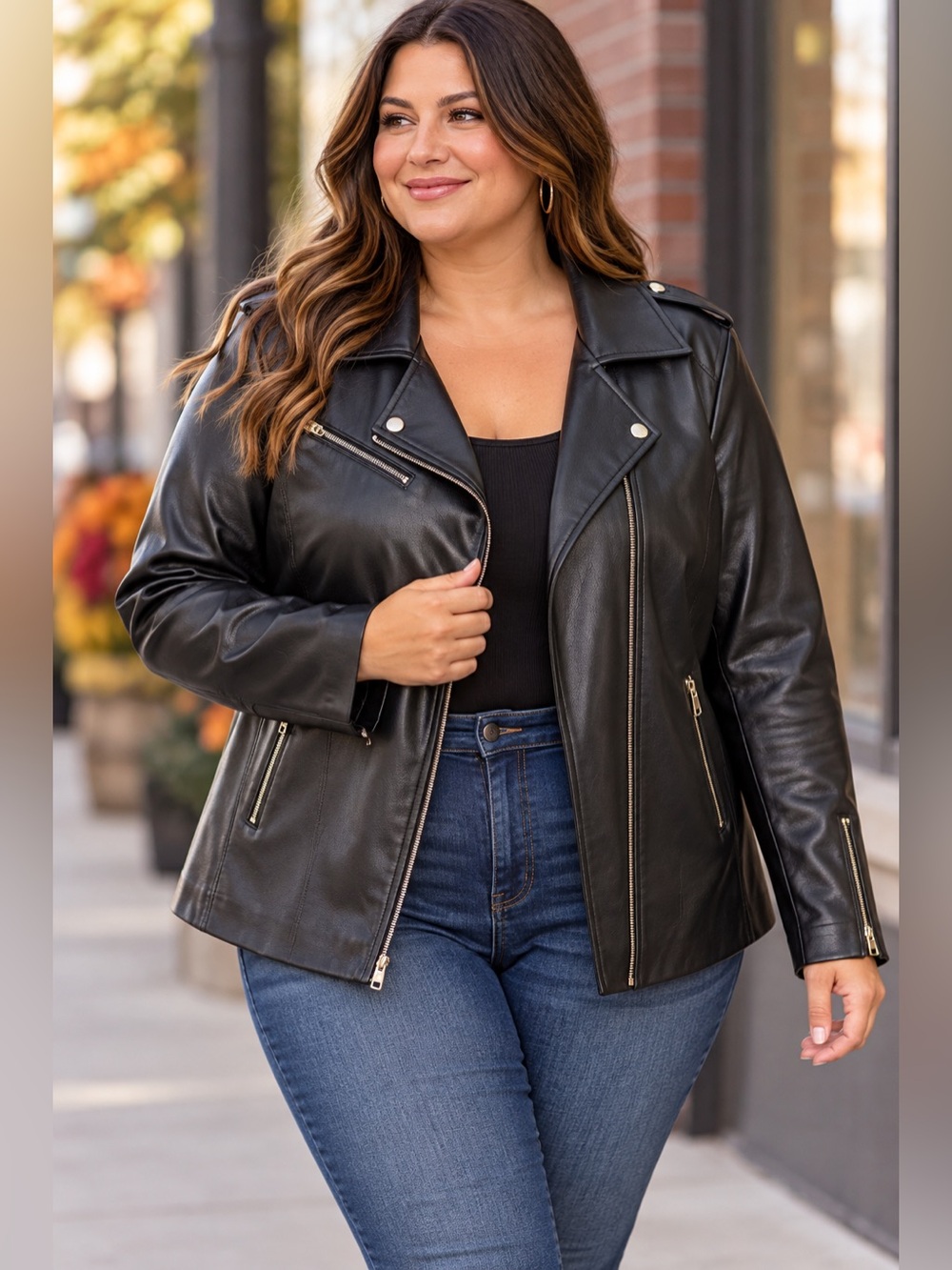 Lane Bryant Black Faux Leather Moto Biker Jacket Plus Size 18/20